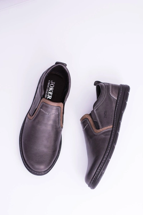 Wsuwane Skórzane Męskie Półbuty Leonidas Szare