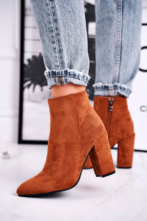 Botki Damskie na Słupku Zamszowe Camel Sharks