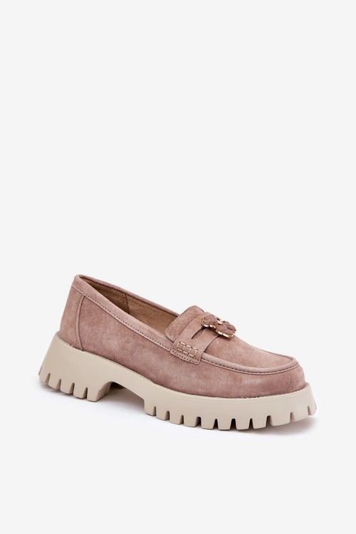 Zamszowe Mokasyny Damskie Z Przypinką Miś Vinceza 79533 Beżowe