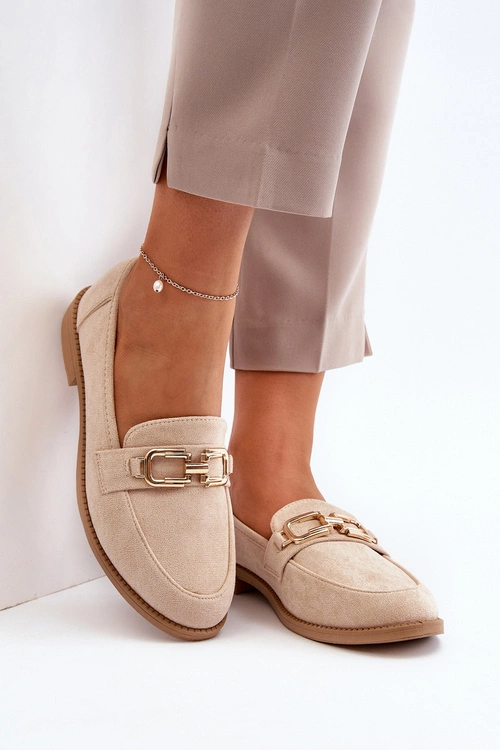 Zamszowe Mokasyny Damskie Na Płaskim Obcasie Beżowe Misal