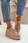 Sneakersy Damskie Na Platformie Z Misiem Beżowe Vailina