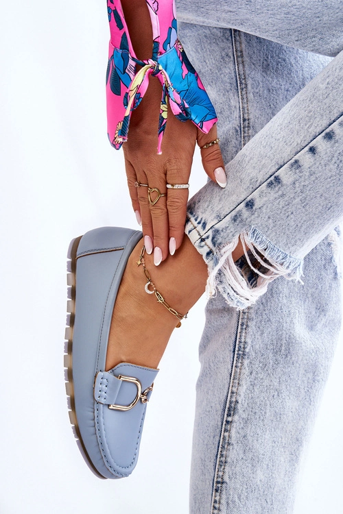 Damskie Skórzane Mokasyny Jasnoniebieskie Downtown