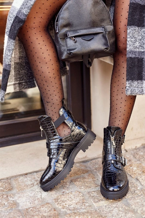 Botki Damskie Z Wycięciami Lakierowane Czarne Dorothy