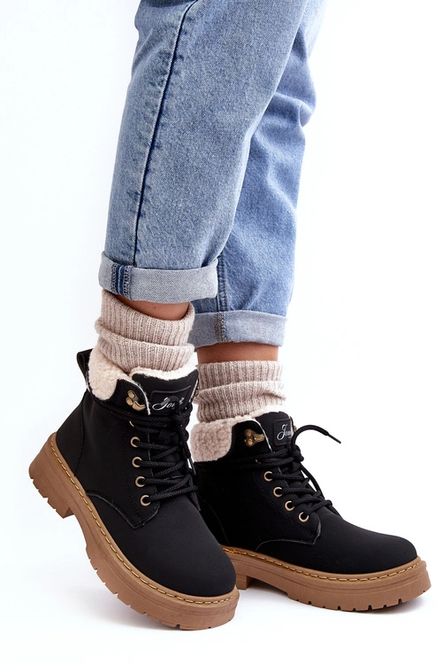 Trapery Damskie Skórzane Z Kożuchem Czarne Lynnvia