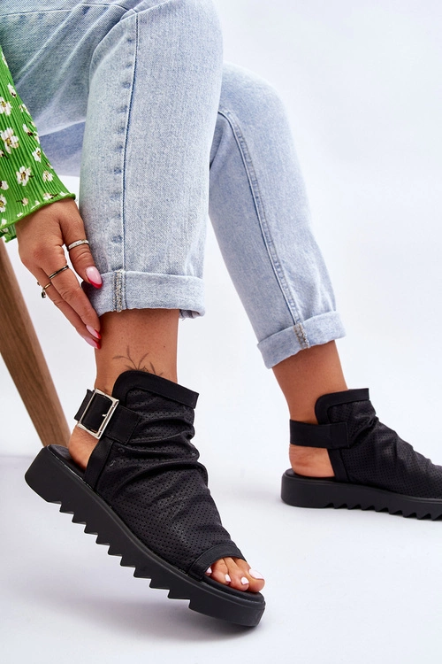 Damskie Sandały Z Cholewką Za Kostkę Czarne Adonis