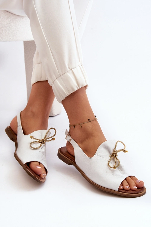 Zazoo 2898 Skórzane Płaskie Sandały Białe