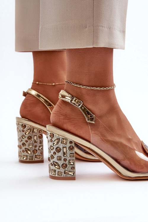 Sandały Transparentne Na Słupku Złote D&A MR38-812