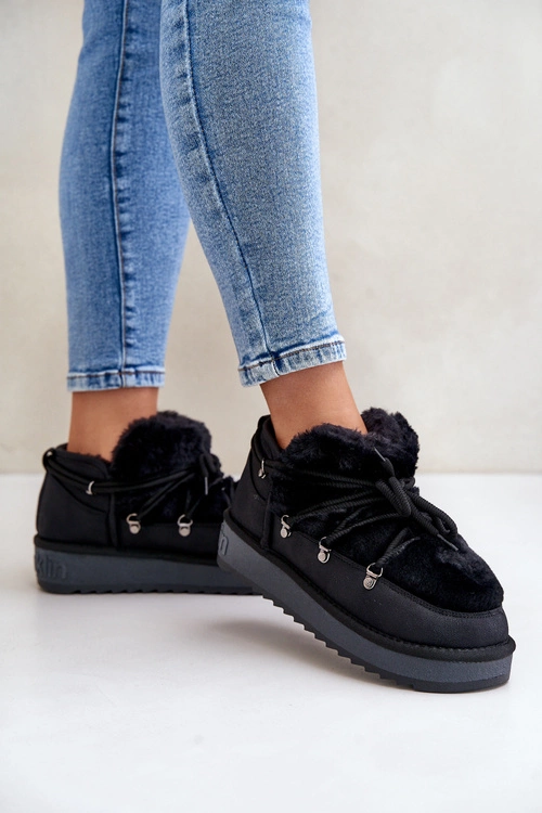 Niskie Śniegowce Na Platformie Z Futerkiem D.Franklin DFSH370011 Czarne