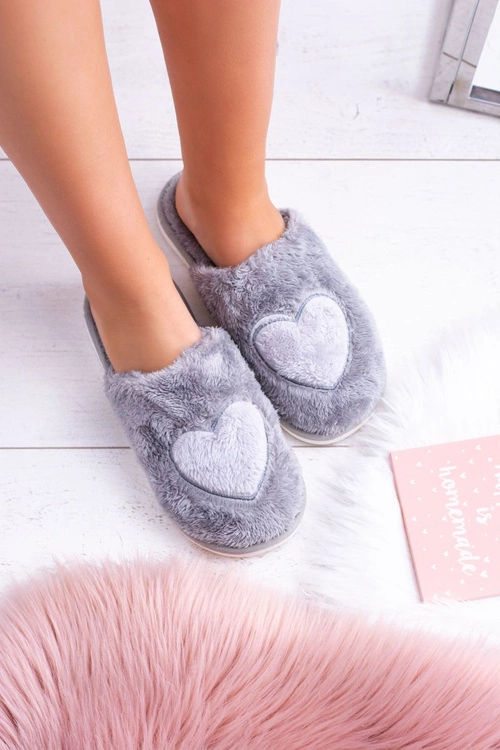 Damskie Papcie Serca Szare