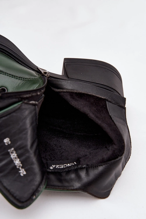 Botki Damskie Skórzane Na Klocku Ocieplane Vinceza 39950 Ciemnozielone