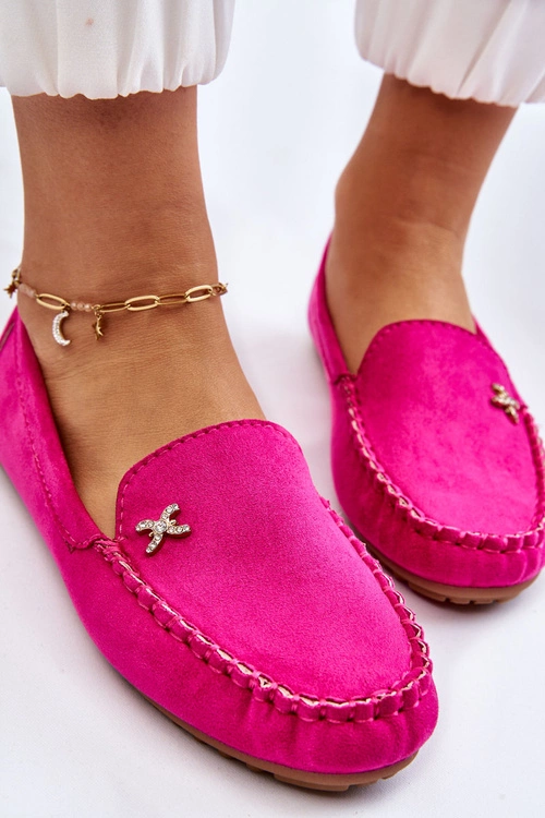 Damskie Zamszowe Mokasyny Z Ozdobą Fuksja Leah