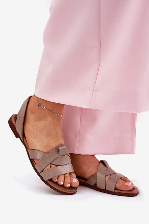 Zazoo 40185 Wygodne Skórzane Wsuwane Sandały Ciemnobeżowe