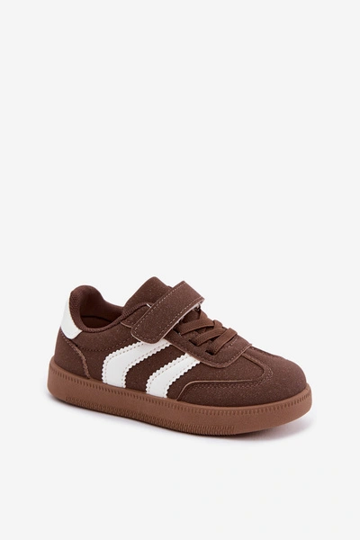 Sneakersy Dziecięce Na Rzep Z Imitacji Skóry Brązowe Ronja