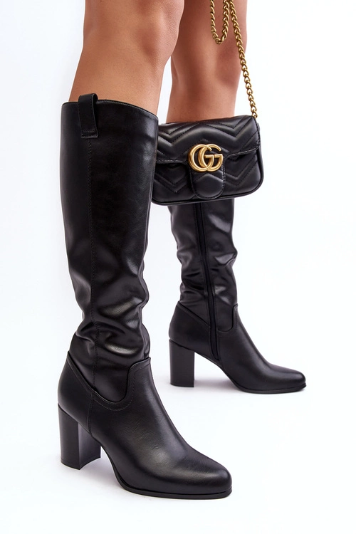 Kozaki Damskie Przed Kolano Na Słupku Czarne Nelamessa