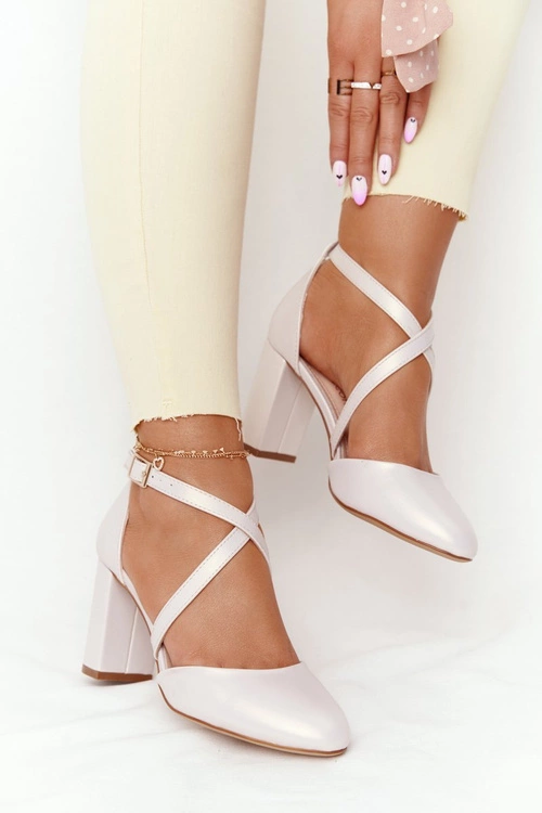 Perłowe Czółenka Na Słupku Sergio Leone SK863 Beżowe