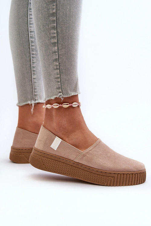 Tenisówki Damskie Na Platformie NN276007 Memory Foam System Beżowe