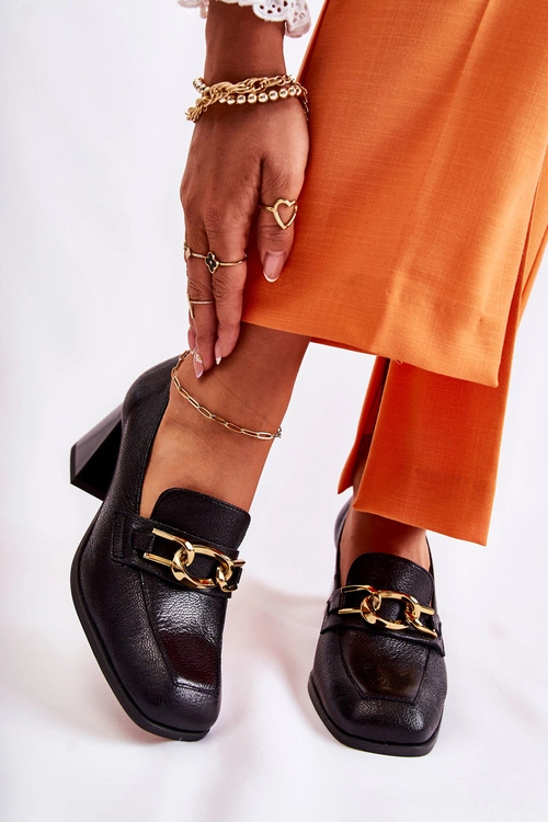 Skórzane Czółenka Z Łańcuchem Laura Messi 2515 Czarne