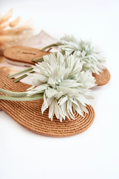 Damskie Klapki Japonki Z Materiałową Ozdobą Zielone Eviana