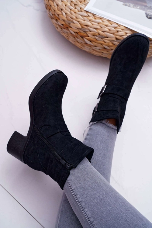 Botki Damskie Na Obcasie Zamszowe Czarne Fagret