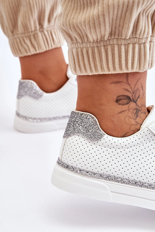 Niskie Damskie Trampki Z Perforacją Biało-Srebrne Daxton