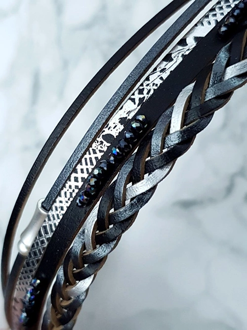 Damska Bransoleta Rzemień Szeroka Czarna Michiko