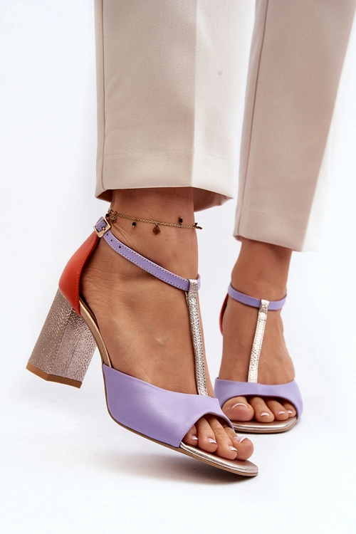 Skórzane Sandały Na Słupku Laura Messi 2759 Fioletowe
