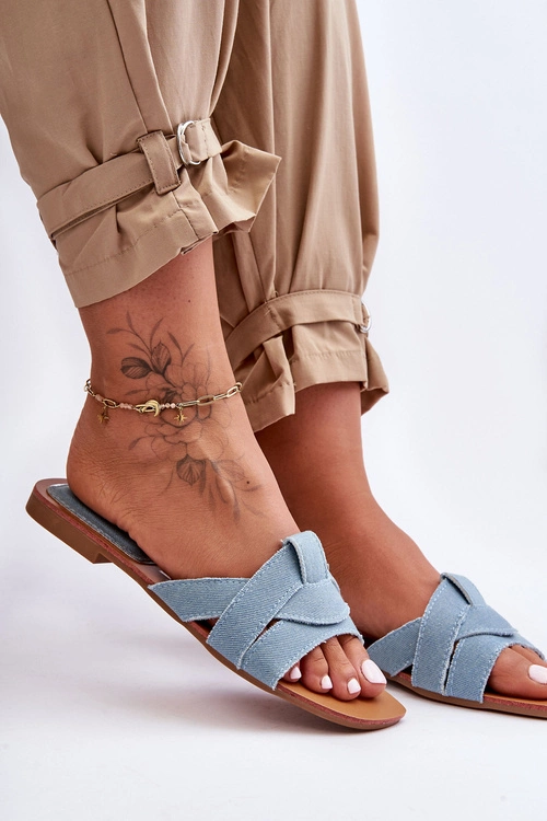 Damskie Materiałowe Klapki Jasnoniebieskie Aversa