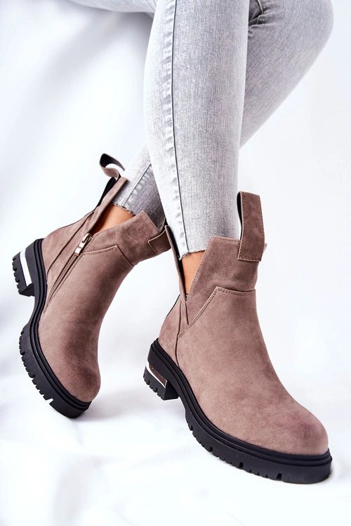 Ocieplane Botki Sztyblety Z Suwakiem Cappucino My Way