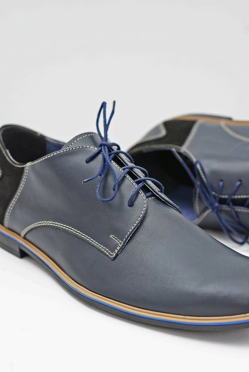 Męskie Półbuty Bednarek Eleganckie Skórzane Granatowe Biagio