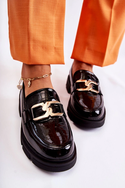 Modne Skórzane Półbuty Loafery Czarne Loveliness