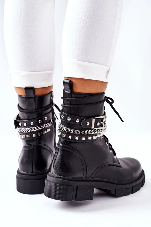 Czarne Workery Botki z Klamrą Grosstick