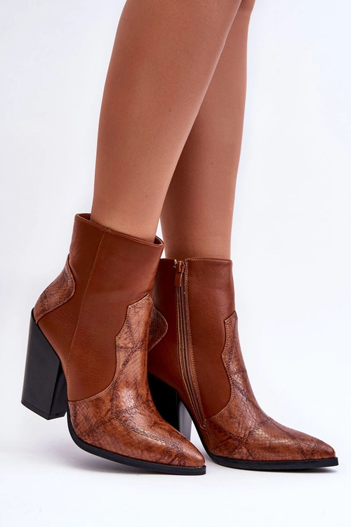 Damskie Skórzane Kowbojki Botki Brązowe Fiorene