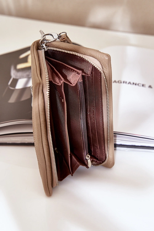 Duży Portfel Damski Z Tłoczeniem Eko Skóra Ciemnobeżowy Martiel