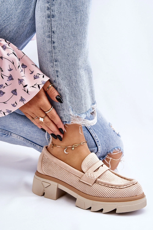 Damskie Półbuty Mokasyny Na Płaskim Obcasie Beżowe Fletcher