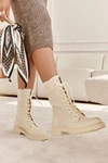 Damskie Botki Ze Skarpetą Na Płaskim Obcasie Beżowe Liam