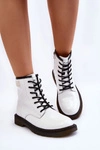 Damskie Lakierowane Botki Ocieplane GOE II2N4051 Białe