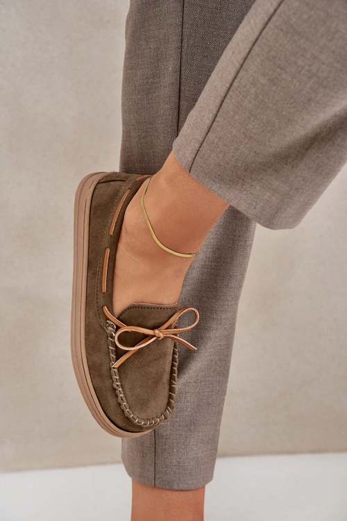 Mokasyny Damskie Na Płaskiej Podeszwie Ciemnozielone Timannie