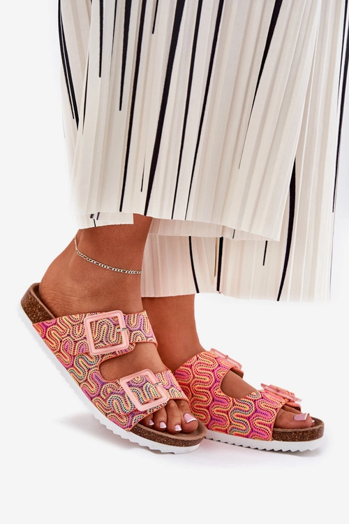 Klapki Damskie Z Klamrami I Brokatem S.Barski RB51-006 Pomarańczowe