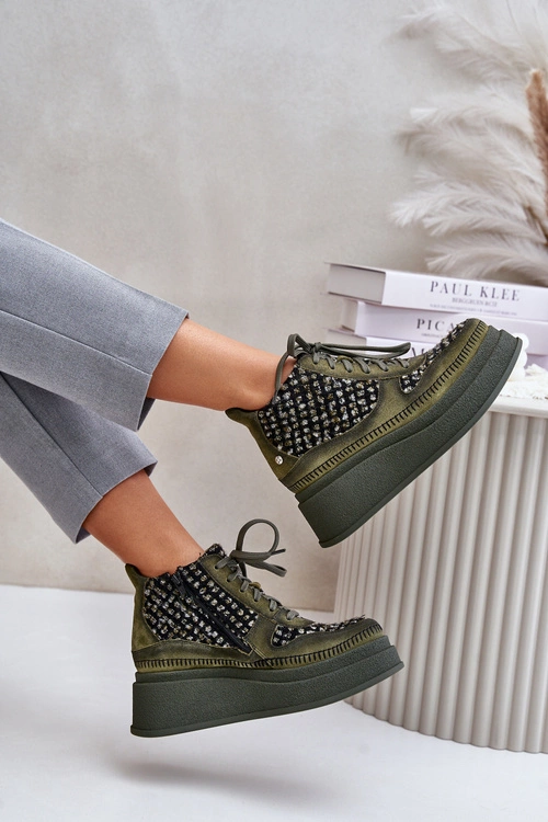 Skórzane Botki Na Platformie I Koturnie Maciejka 06759-09 Zielone