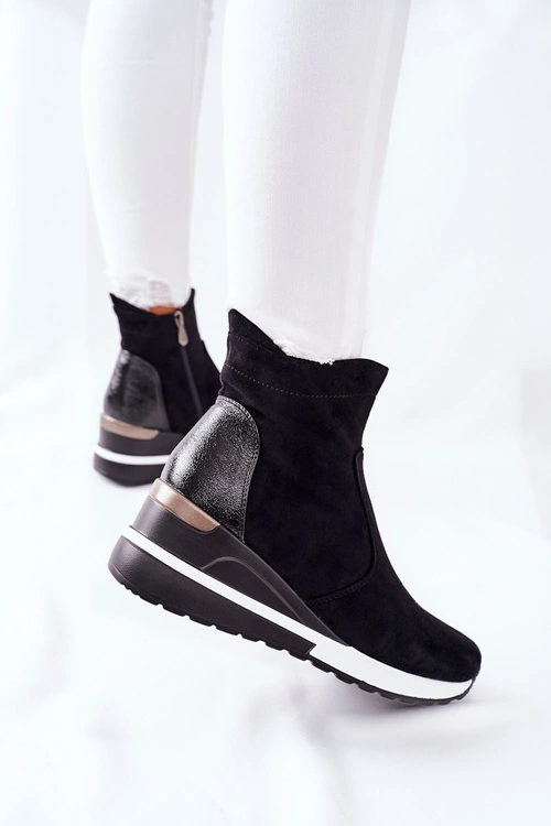 Botki Damskie na Koturnie Czarne Greenfort