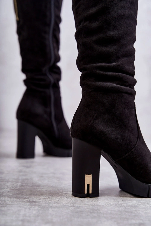 Klasyczne Zamszowe Kozaki Na Suwak Czarne Laylah