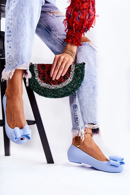 Damskie Gumowe Baleriny Z Kokardą Niebieskie Florret