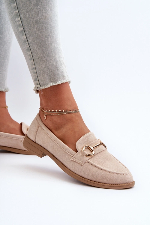Mokasyny Damskie Na Płaskim Obcasie Z Ozdobą Beżowe Aviole