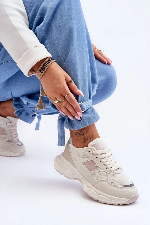 Modne Damskie Buty Sportowe Z Siateczką Beżowe Venice