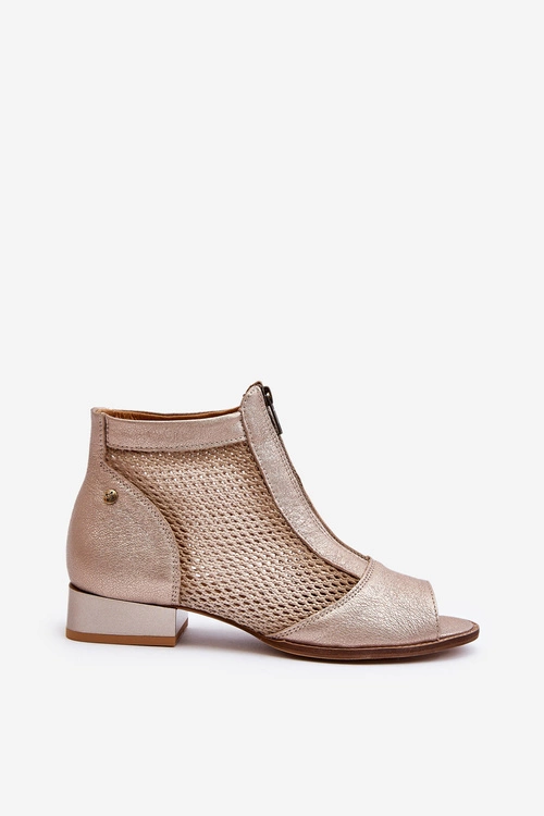 Skórzane Botki Damskie Na Płaskim Obcasie Z Odkrytymi Palcami Maciejka 06413-25 Złote