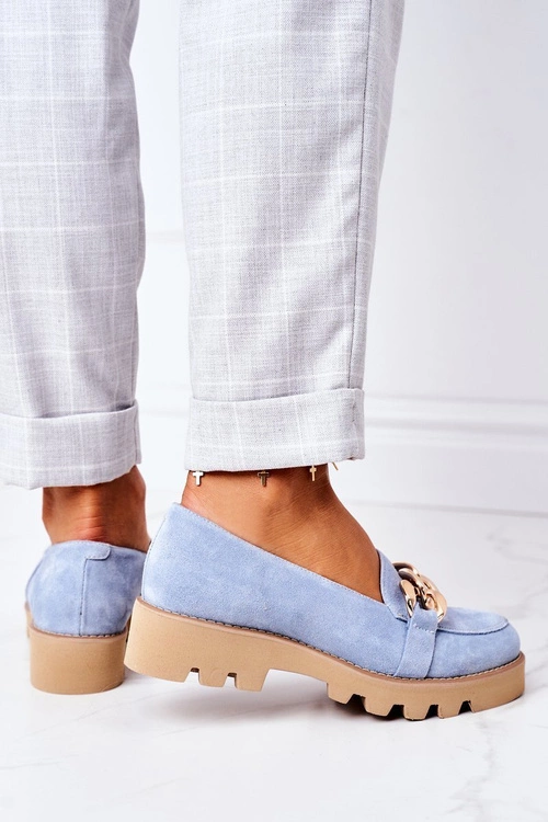 Zamszowe Mokasyny Lewski Shoes 3040 Błękitne