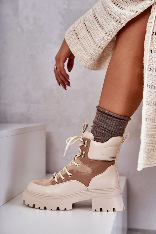 Ocieplane Botki Trapery Beżowo-Brązowe Settimo