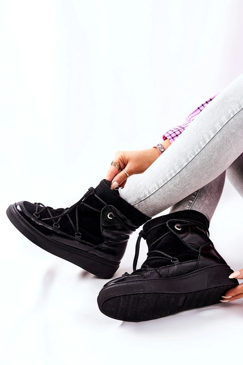 Ocieplane Zamszowe Botki Śniegowce Czarne Clarem