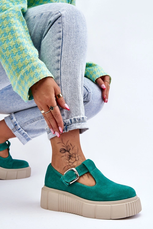 Zazoo 20102 Modne Zamszowe Półbuty Na Masywnej Platformie Zielone