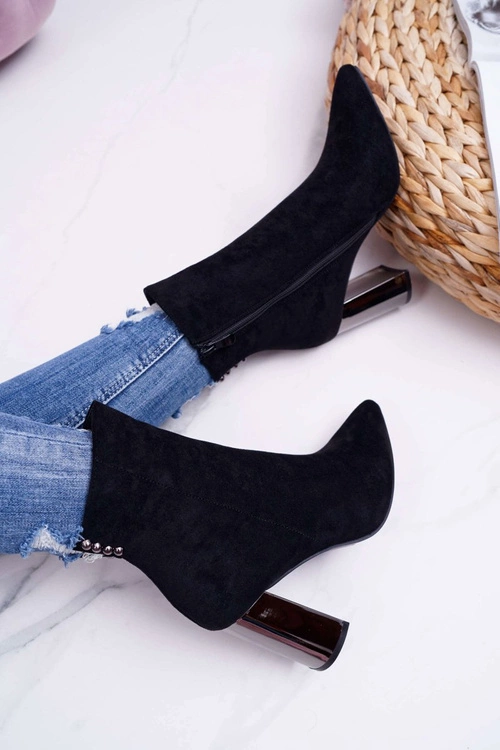 Botki Damskie Na Srebrnym Słupku Czarne Dimmy